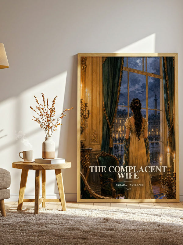 The Complacent Wife watercolour print in frame leaning in hallway – romance wall art