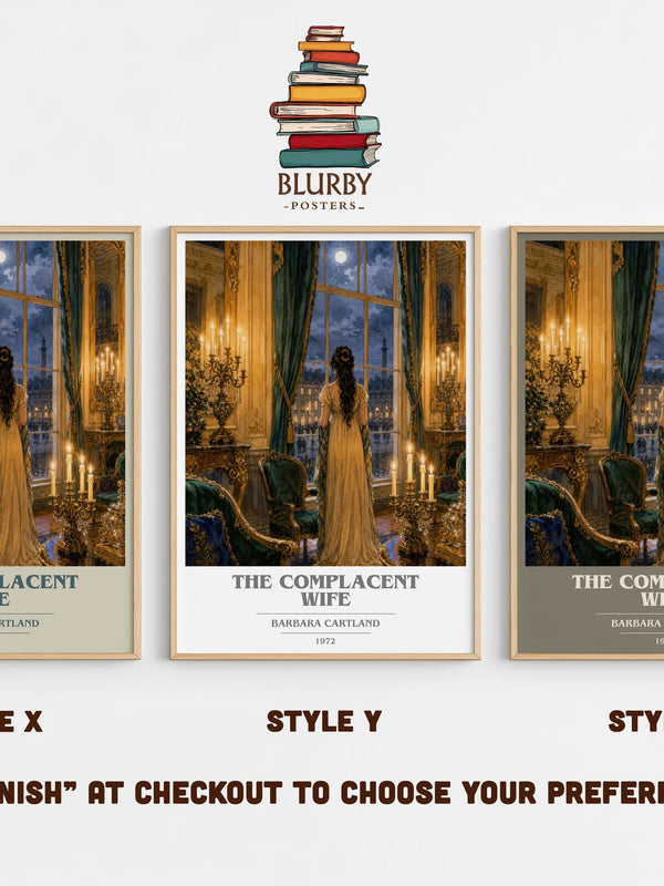 The Complacent Wife book cover print in frame leaning in hallway – romance wall art