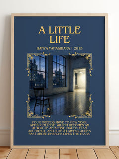 A Little Life Minimalist Book Poster by Hanya Yanagihara – framed print leaning on a wooden floor