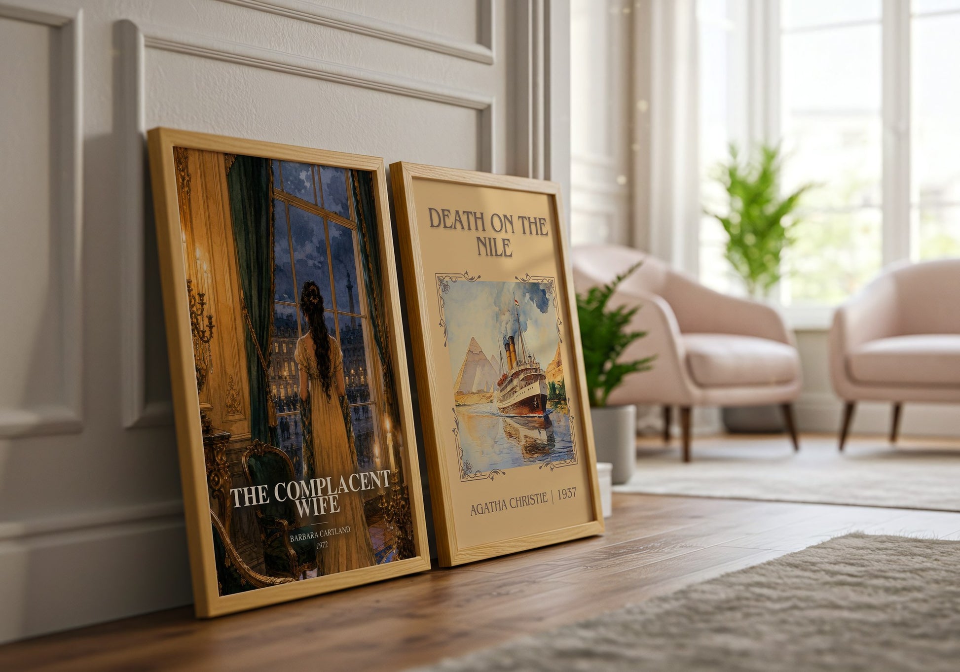 The Complacent Wife watercolour print framed by window – literary home decor