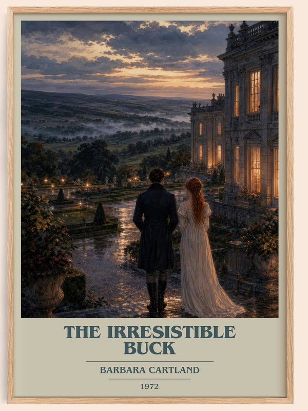 The Irresistible Buck book cover book poster by Barbara Cartland – framed literary art print