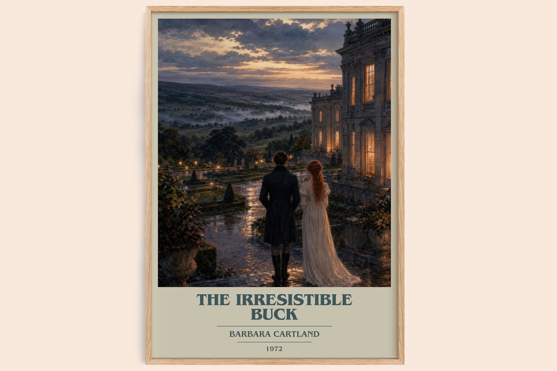 The Irresistible Buck book cover book poster by Barbara Cartland – framed literary art print