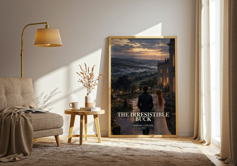The Irresistible Buck watercolour print in frame leaning in hallway – romance wall art