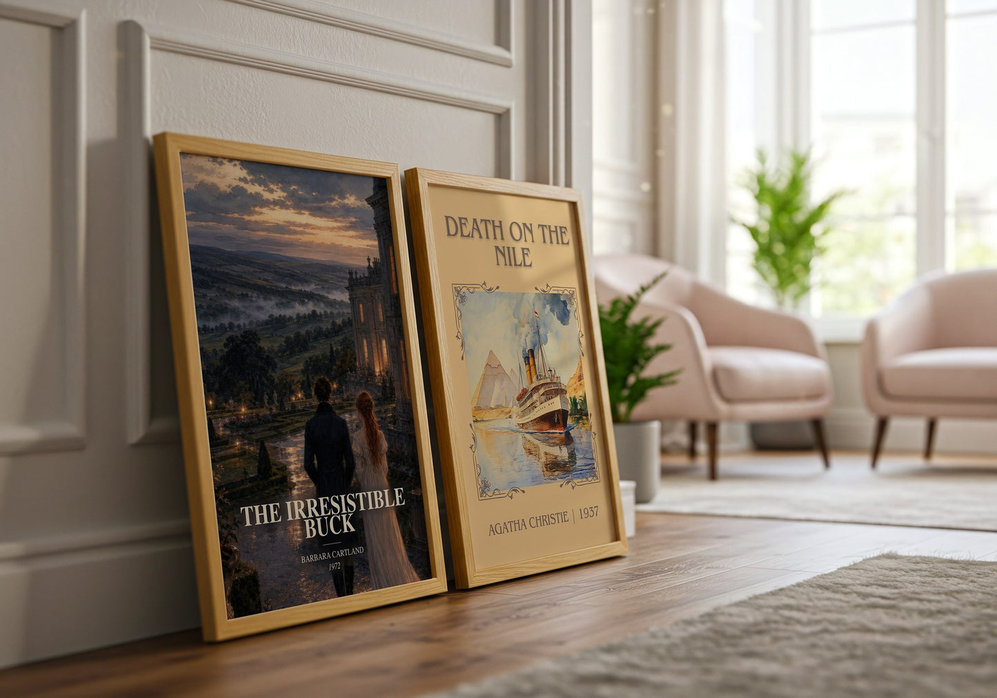The Irresistible Buck watercolour print framed by window – literary home decor