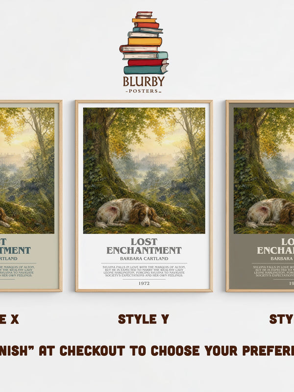 Lost Enchantment bookish print in frame leaning in hallway – romance wall art