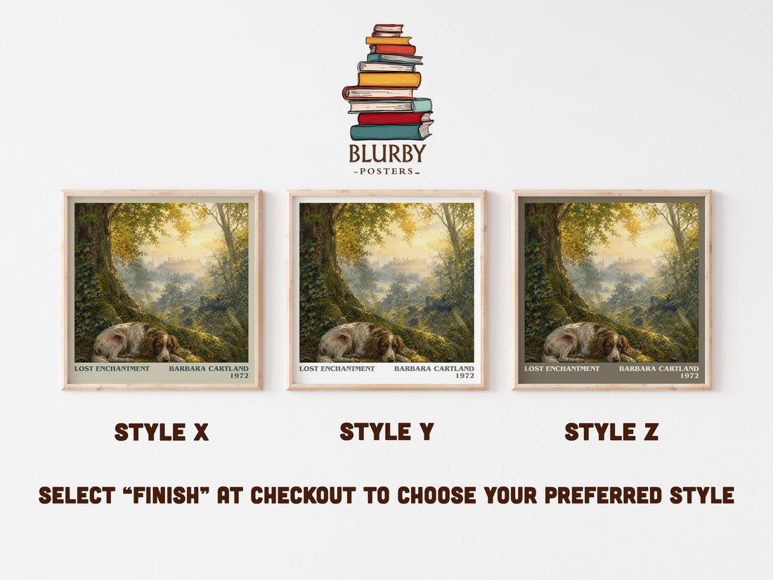 Lost Enchantment literary print in frame leaning in hallway – romance wall art (mockup)