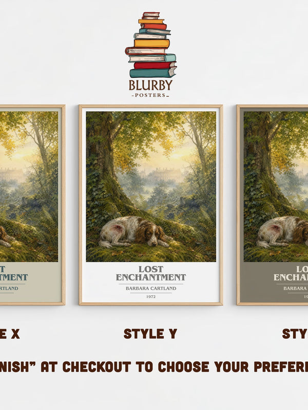 Lost Enchantment book cover print in frame leaning in hallway – romance wall art