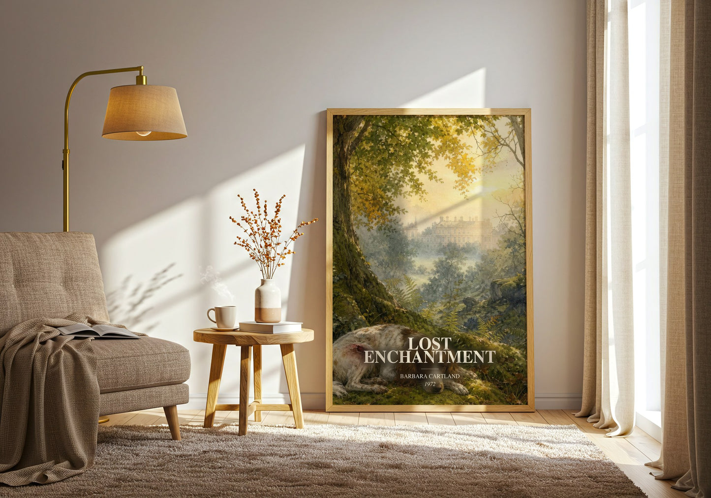 Lost Enchantment watercolour print in frame leaning in hallway – romance wall art