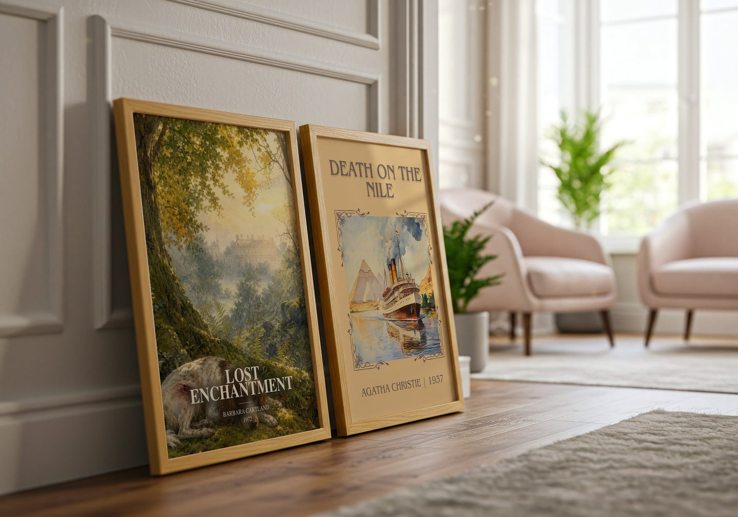 Lost Enchantment watercolour print framed by window – literary home decor