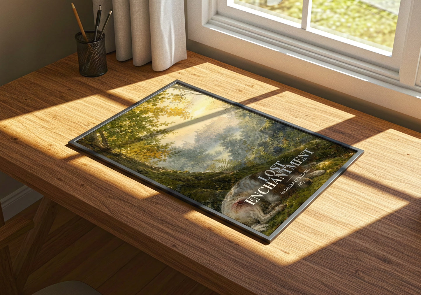 Lost Enchantment watercolour book poster framed on wall – romance wall art