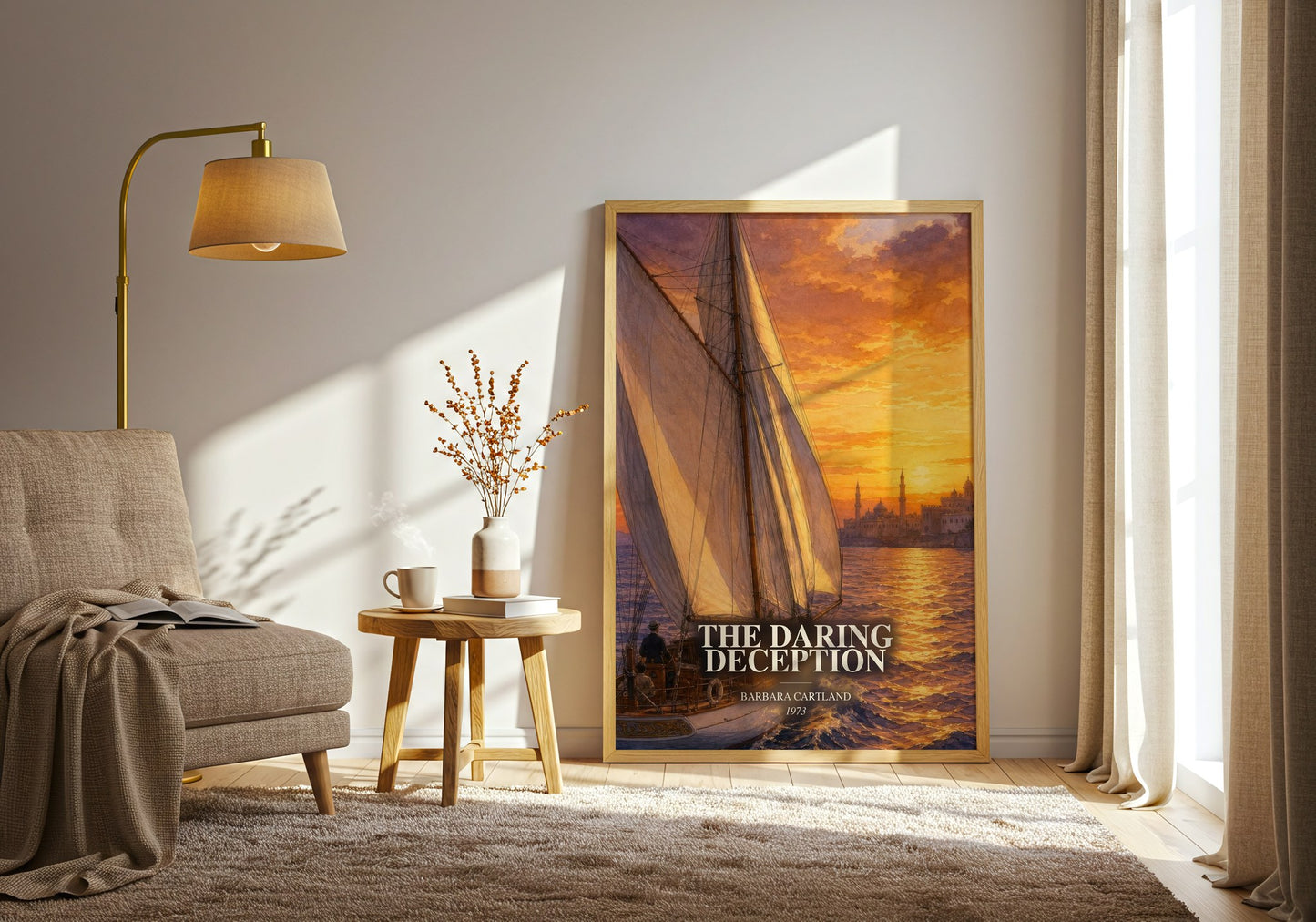 The Daring Deception watercolour print in frame leaning in hallway – romance wall art