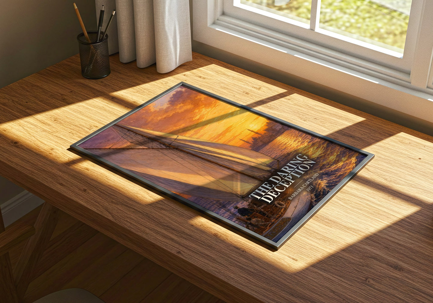 The Daring Deception watercolour book poster framed on wall – romance wall art