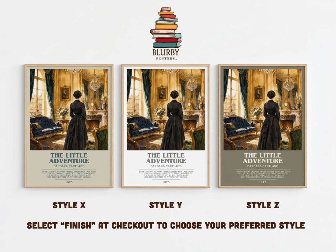 The Little Adventure bookish print in frame leaning in hallway – romance wall art (mockup)