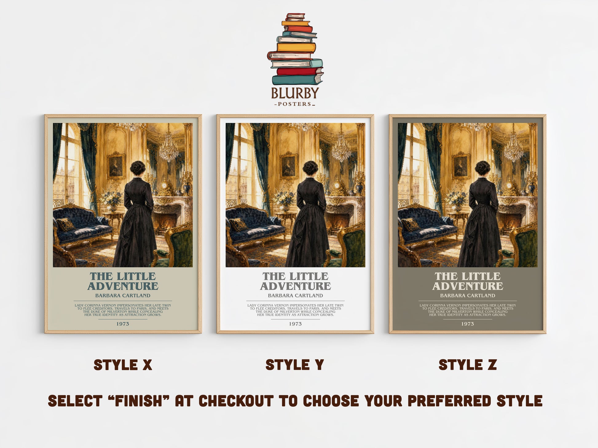The Little Adventure bookish print in frame leaning in hallway – romance wall art