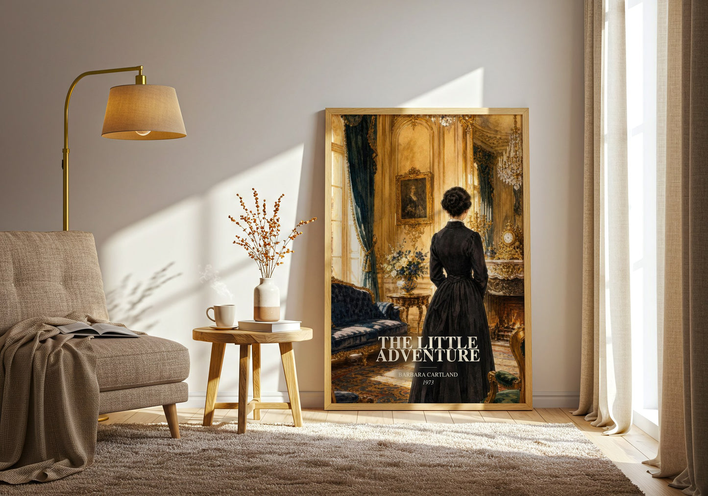 The Little Adventure watercolour print in frame leaning in hallway – romance wall art