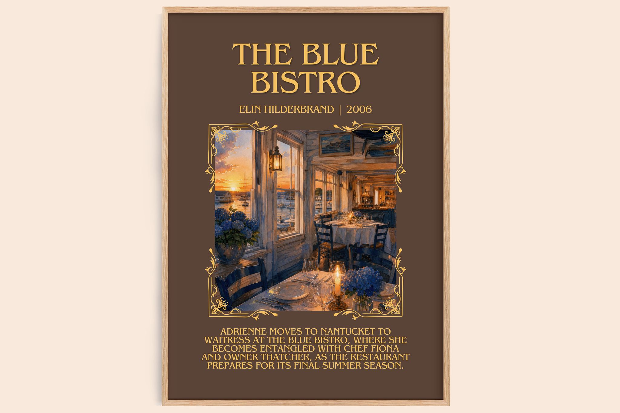 The Blue Bistro Minimalist Book Poster by Elin Hilderbrand