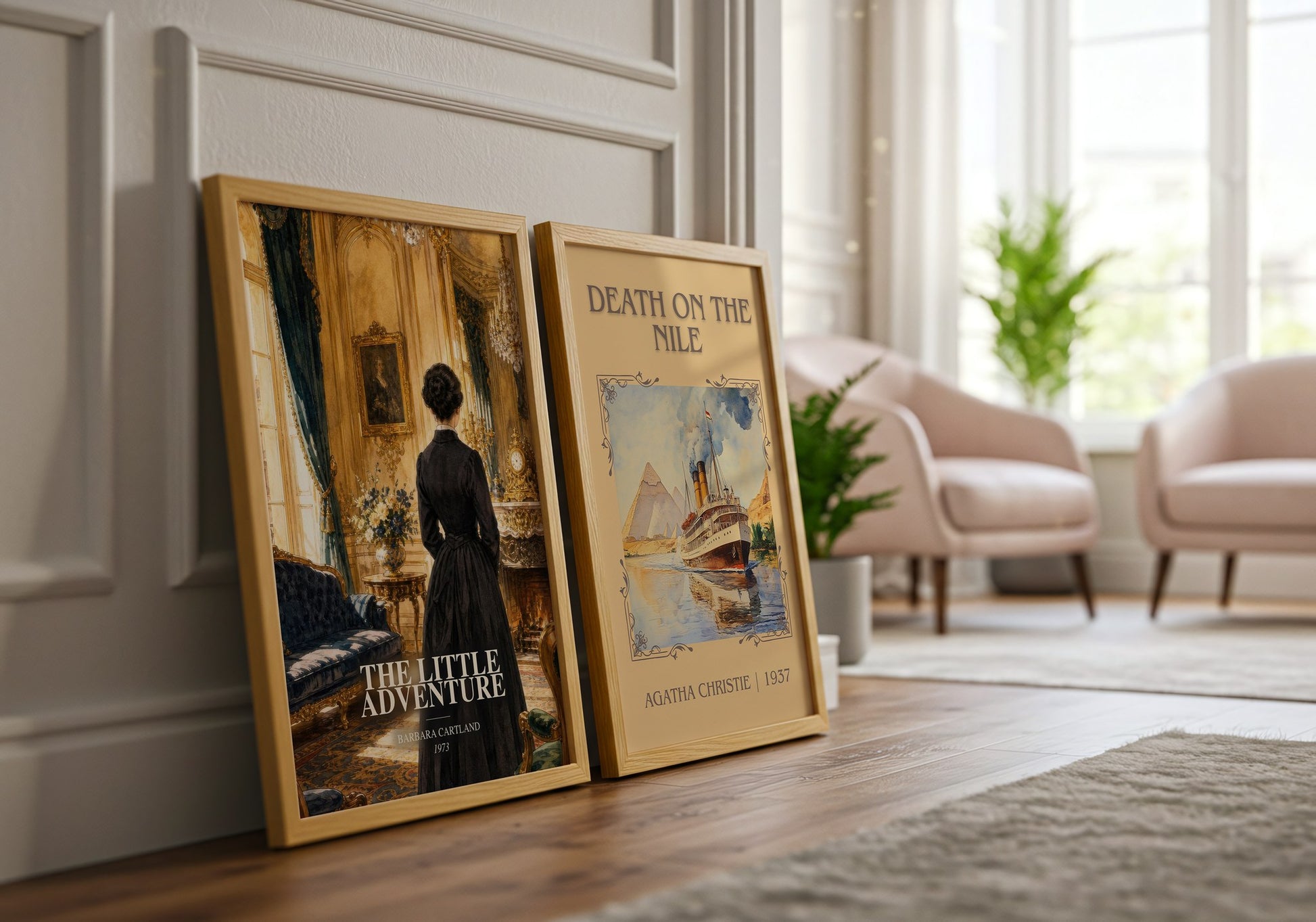 The Little Adventure watercolour print framed by window – literary home decor