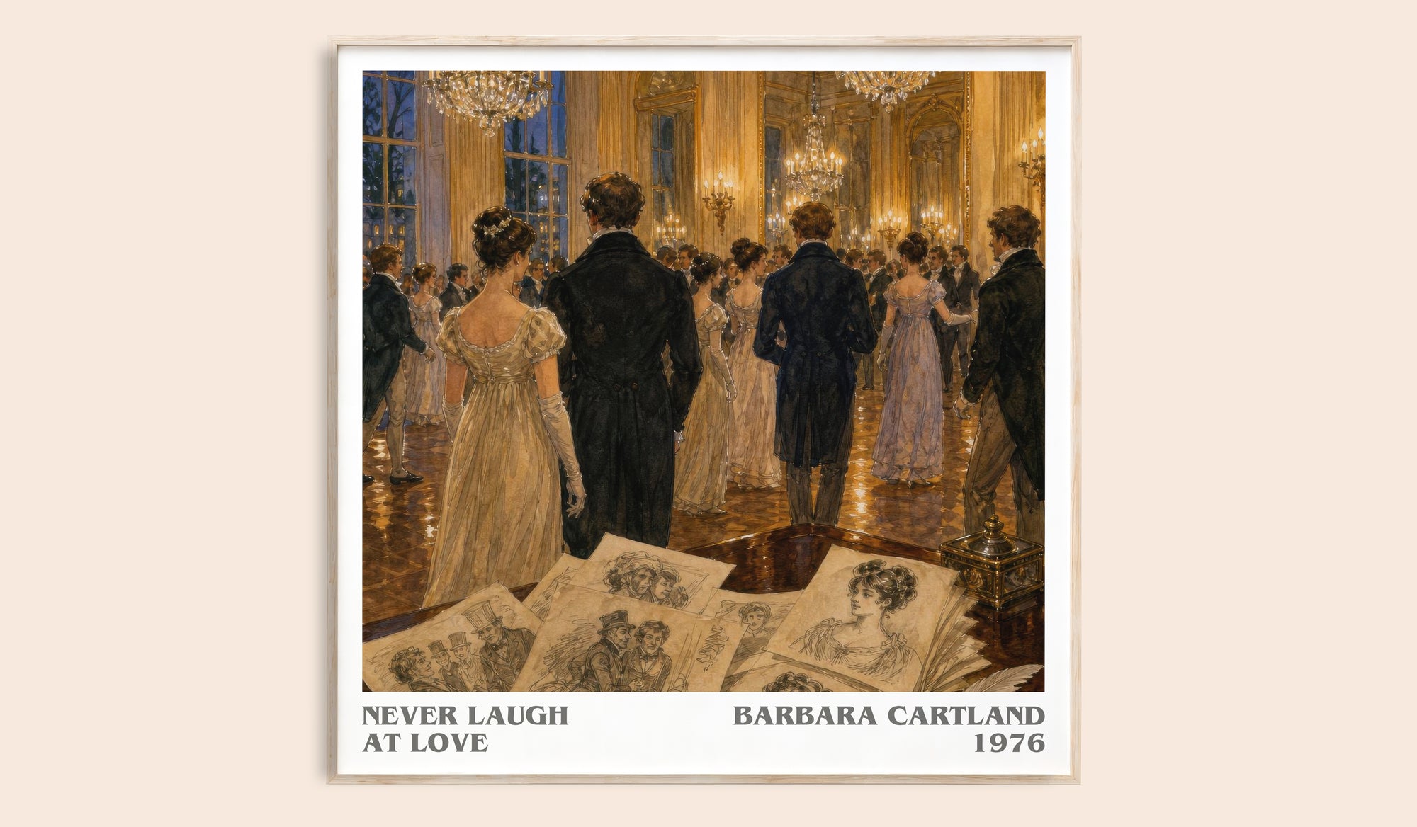 Never Laugh At Love literary book poster by Barbara Cartland – framed literary art print