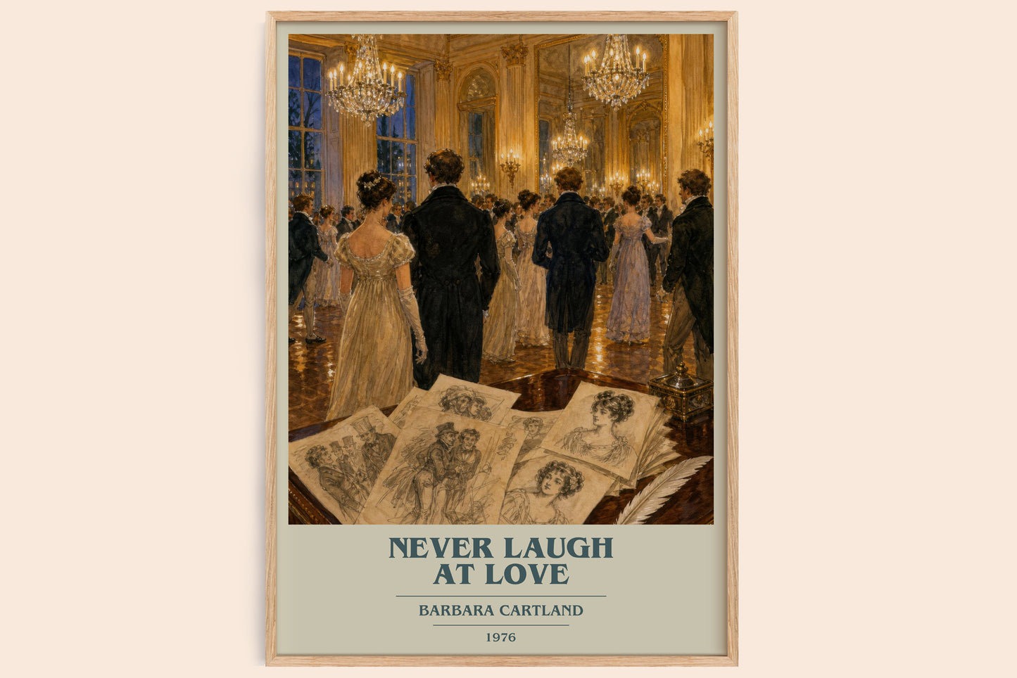 Never Laugh At Love book cover book poster by Barbara Cartland – framed literary art print