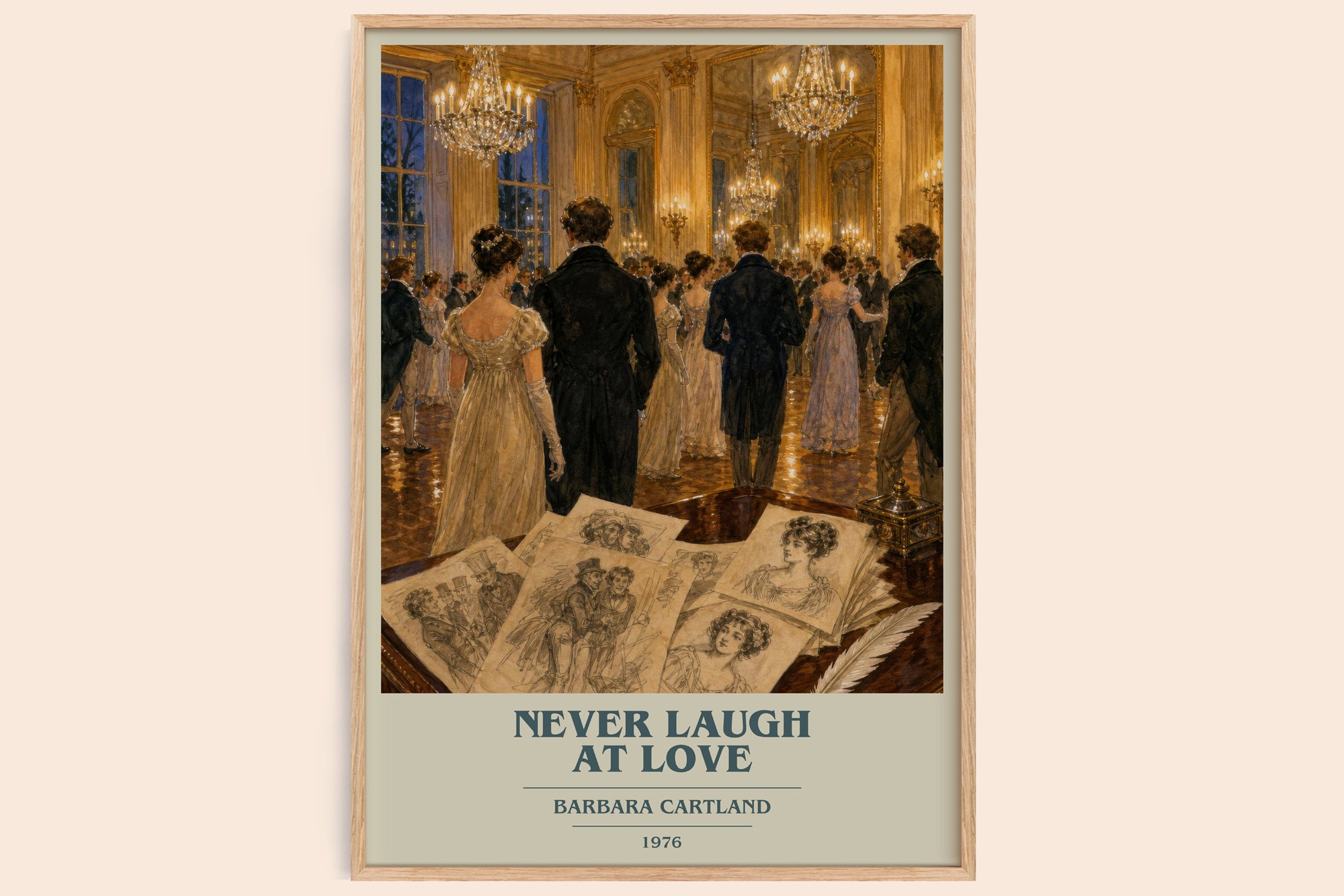 Never Laugh At Love book cover book poster by Barbara Cartland – framed literary art print