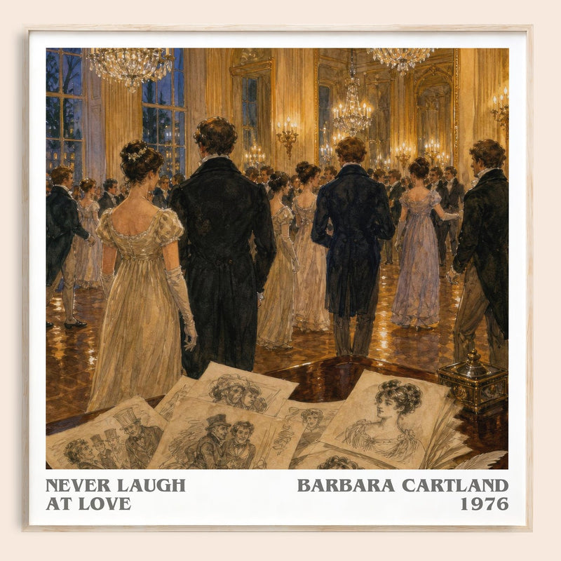 Never Laugh At Love literary book poster by Barbara Cartland – framed literary art print