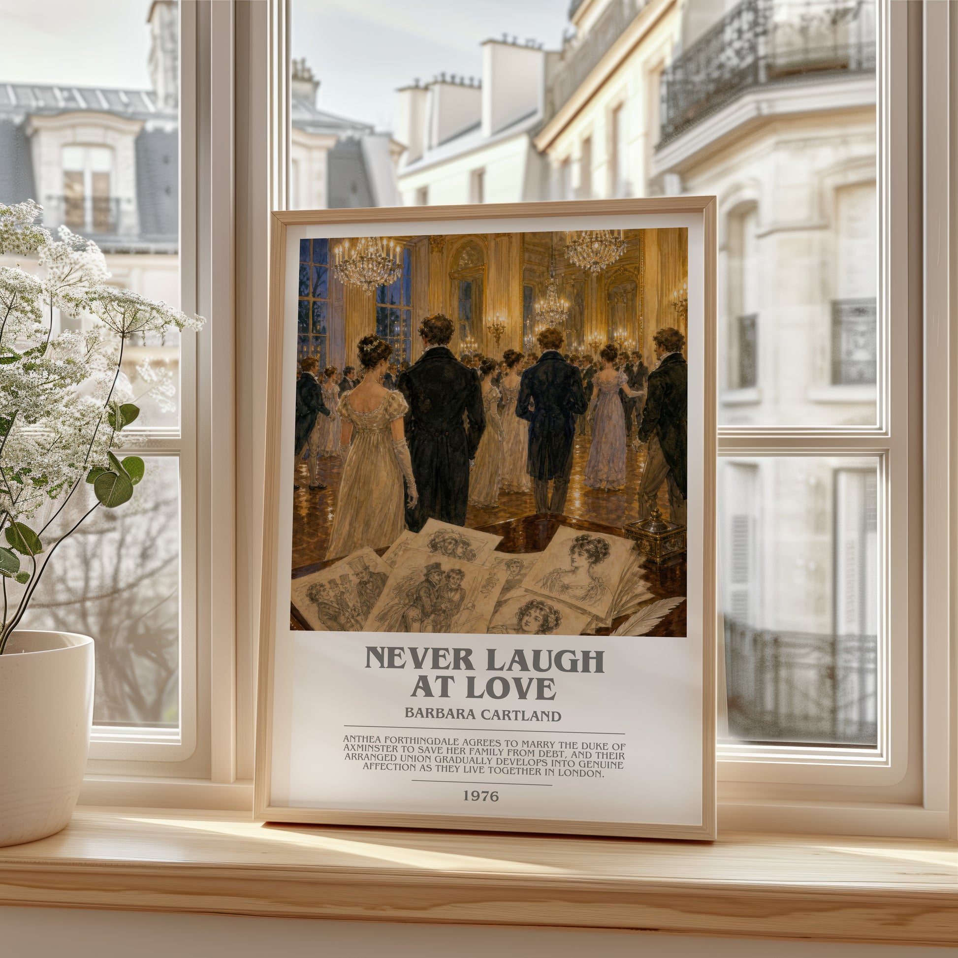 Never Laugh At Love bookish poster colour and style options – Barbara Cartland book art