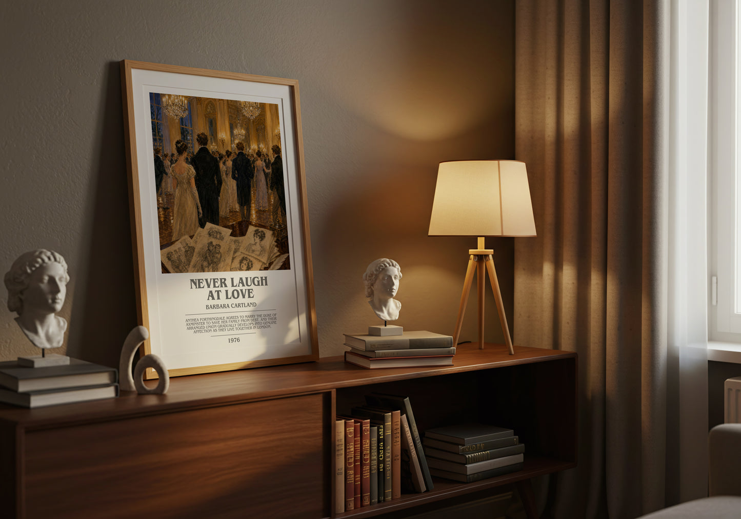Never Laugh At Love bookish book poster framed on wall – romance wall art