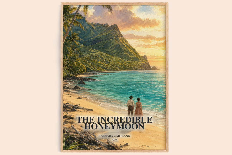 The Incredible Honeymoon watercolour book poster by Barbara Cartland – framed literary art print