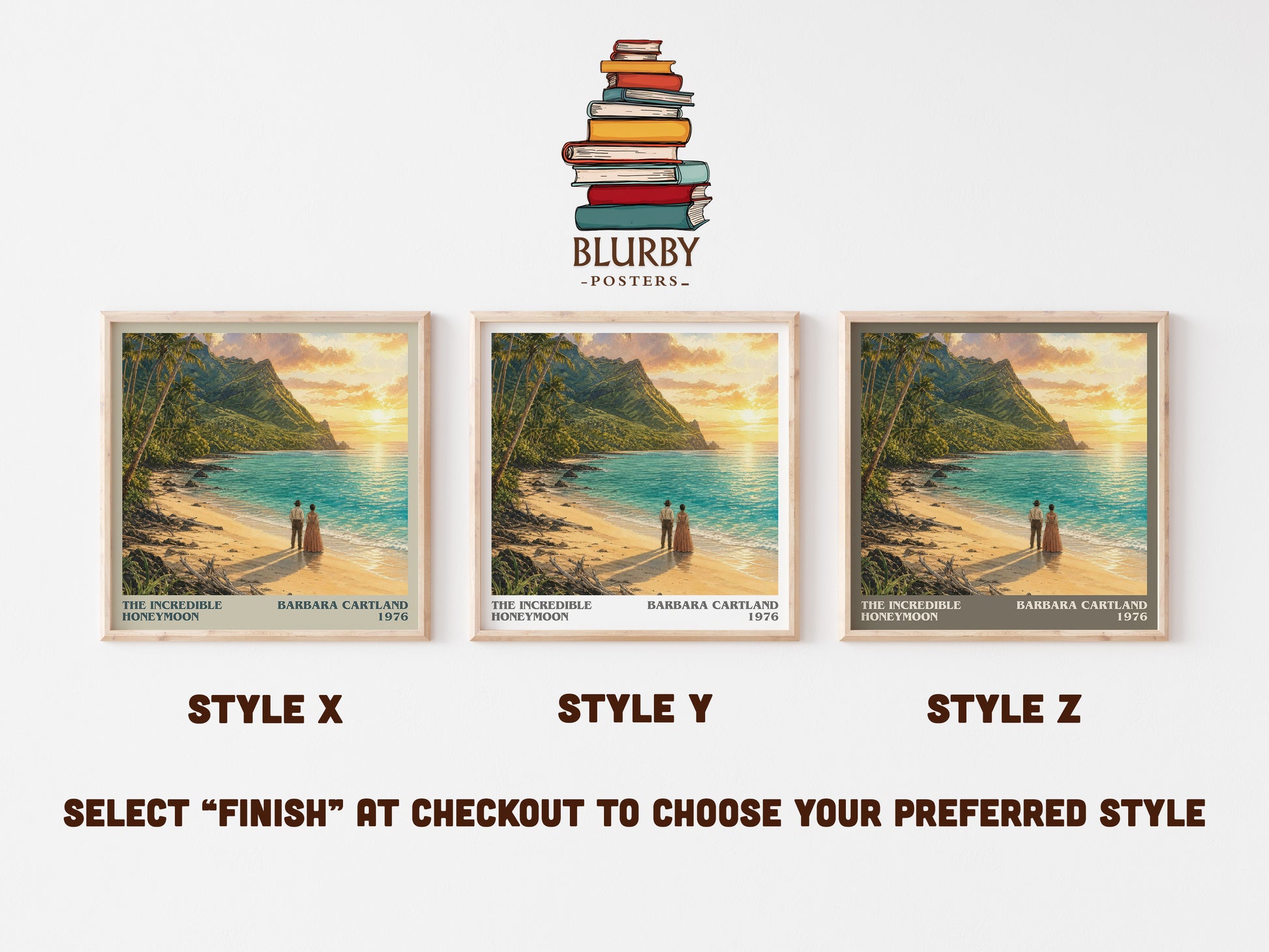 The Incredible Honeymoon literary print in frame leaning in hallway – romance wall art
