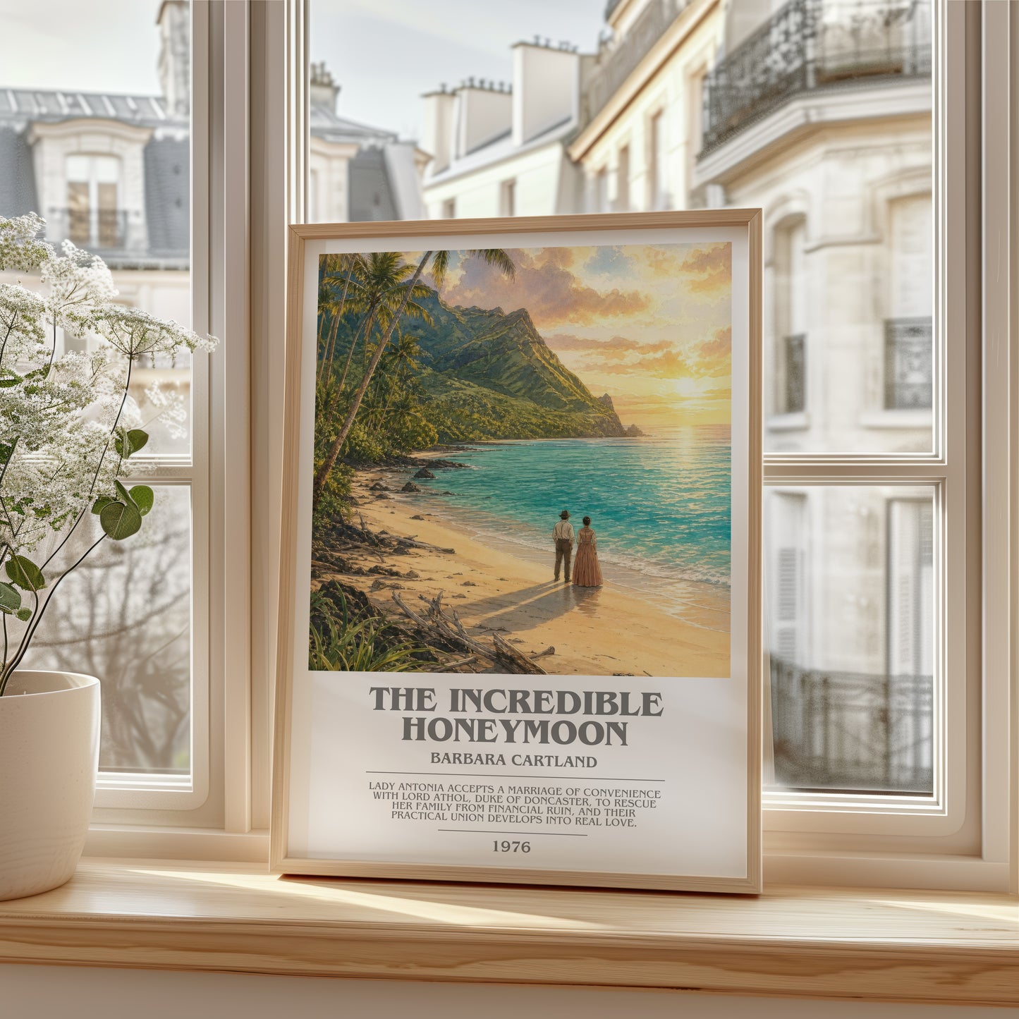 The Incredible Honeymoon bookish poster colour and style options – Barbara Cartland book art