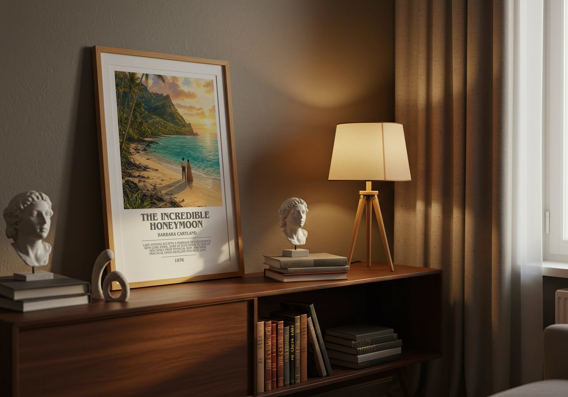 The Incredible Honeymoon bookish book poster framed on wall – romance wall art