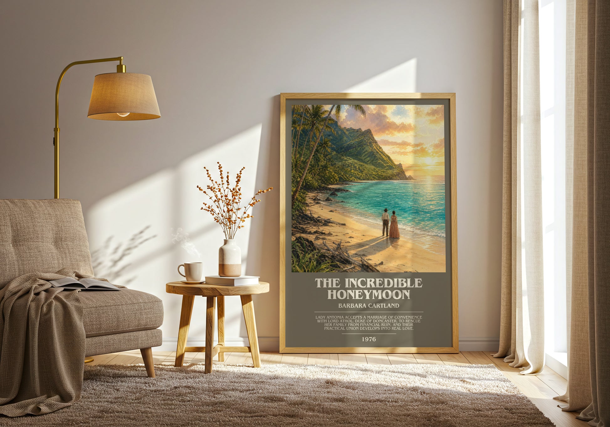 The Incredible Honeymoon bookish print on bookshelf – Barbara Cartland fan gift