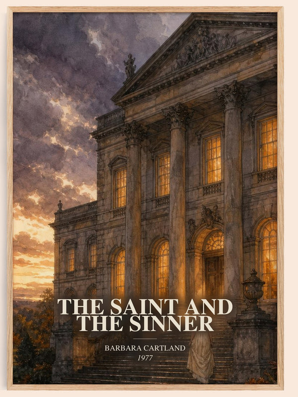 The Saint And The Sinner watercolour book poster by Barbara Cartland – framed literary art print