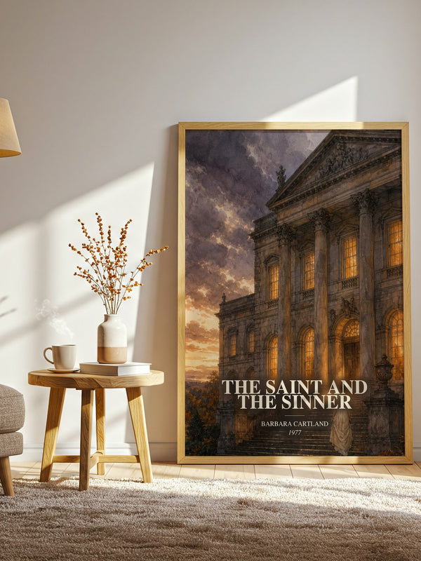 The Saint And The Sinner watercolour print in frame leaning in hallway – romance wall art