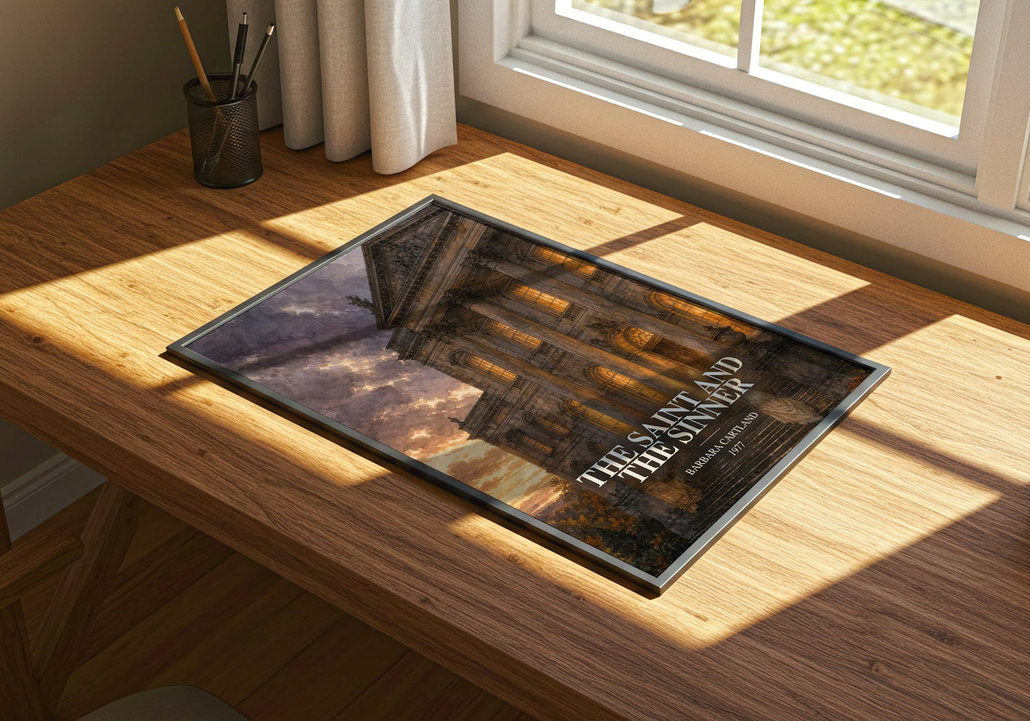 The Saint And The Sinner watercolour book poster framed on wall – romance wall art