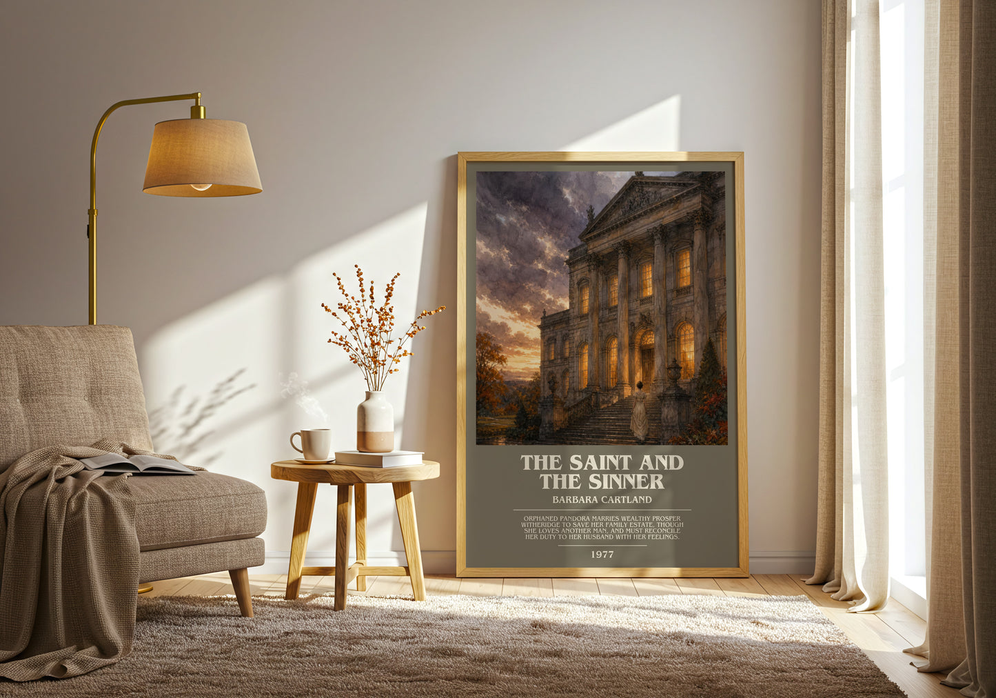 The Saint And The Sinner bookish print on bookshelf – Barbara Cartland fan gift