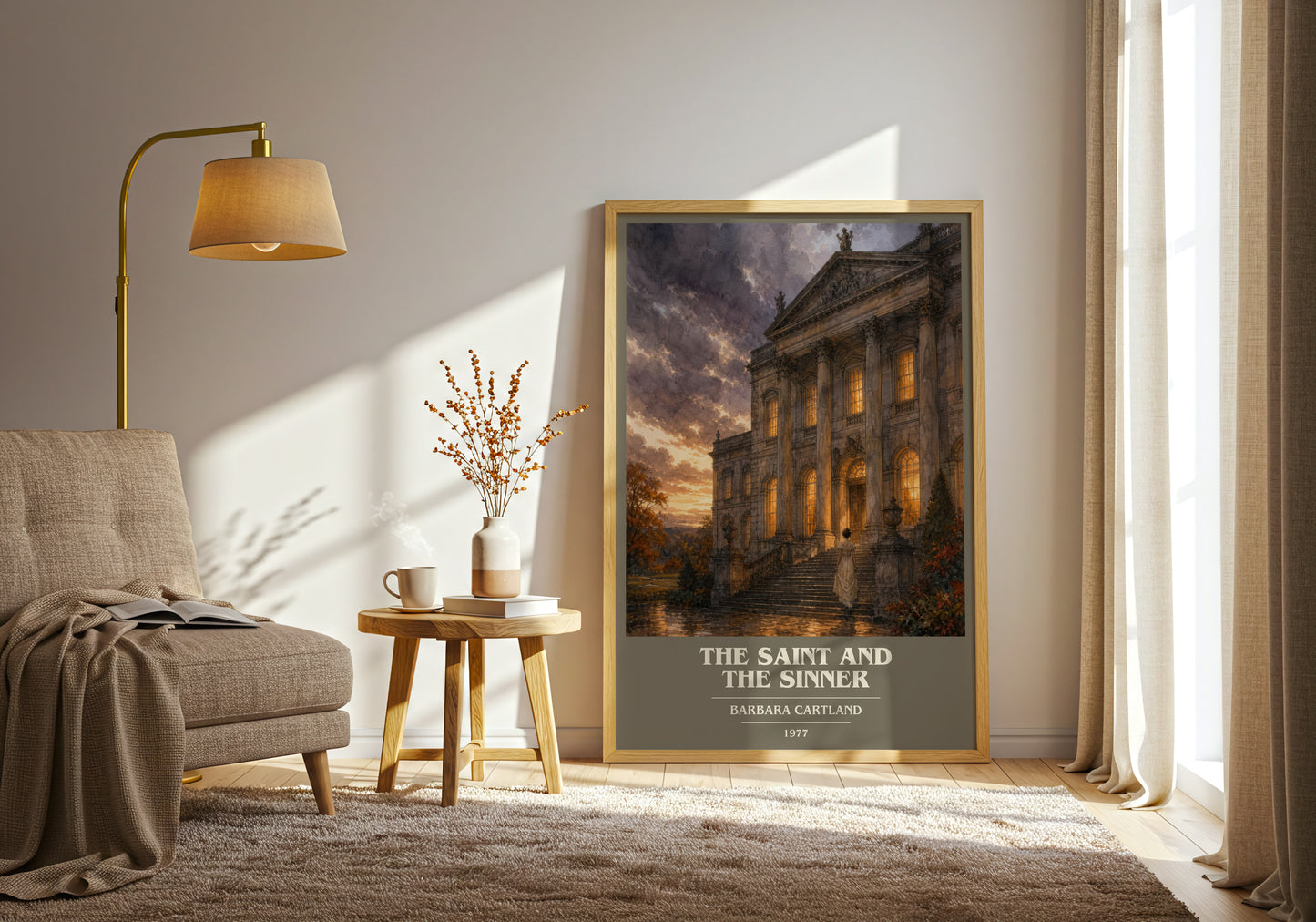 The Saint And The Sinner book cover print on bookshelf – Barbara Cartland fan gift