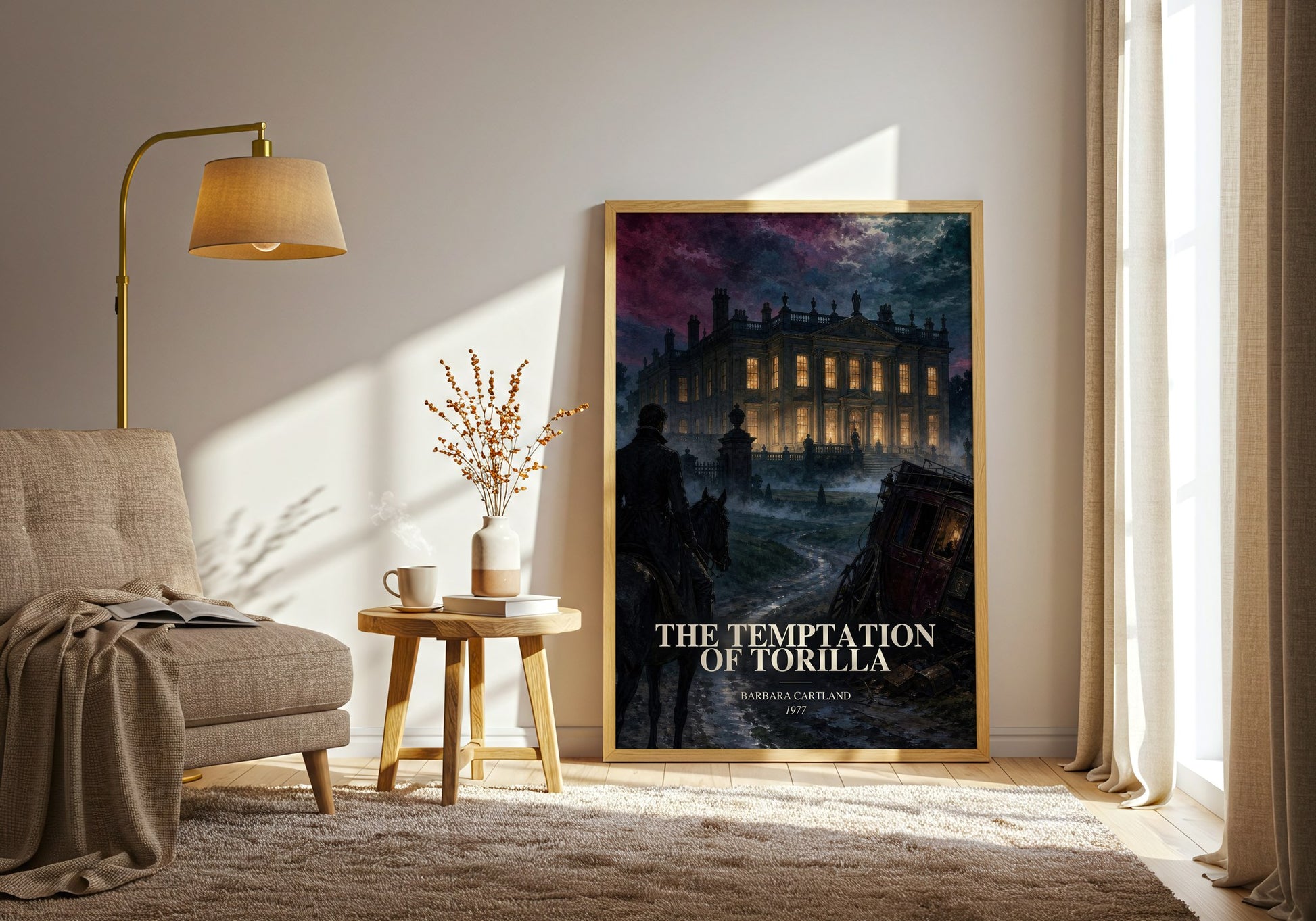 The Temptation Of Torilla watercolour print in frame leaning in hallway – romance wall art