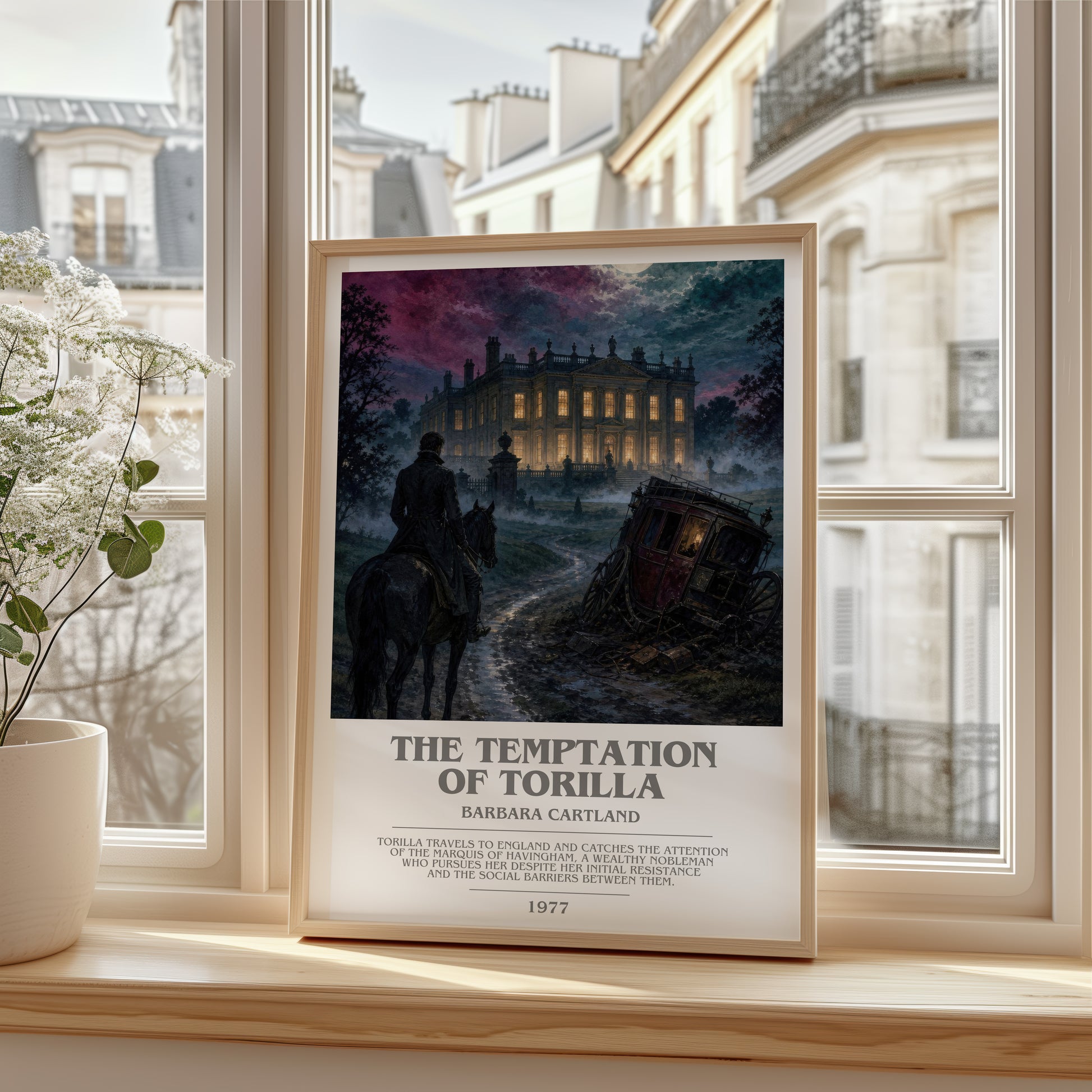 The Temptation Of Torilla bookish poster colour and style options – Barbara Cartland book art