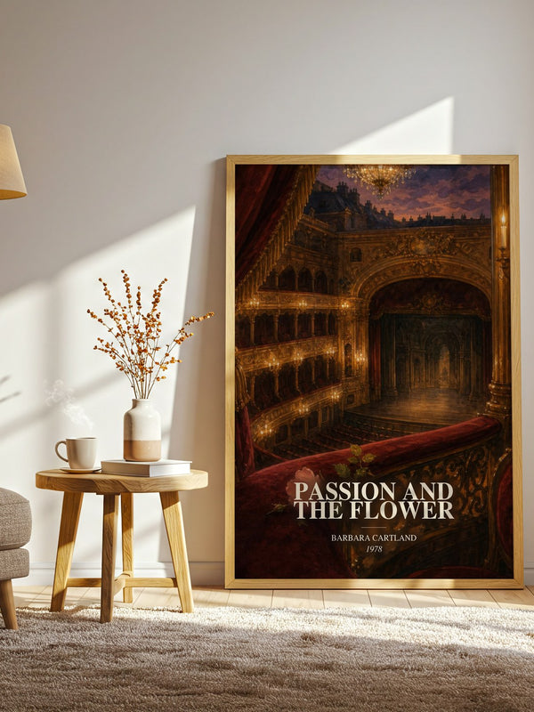 Passion And The Flower watercolour print in frame leaning in hallway – romance wall art