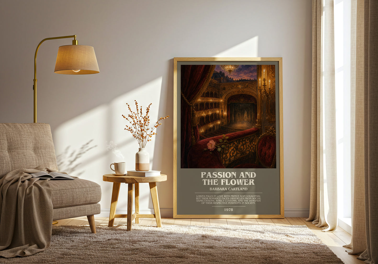 Passion And The Flower bookish print on bookshelf – Barbara Cartland fan gift