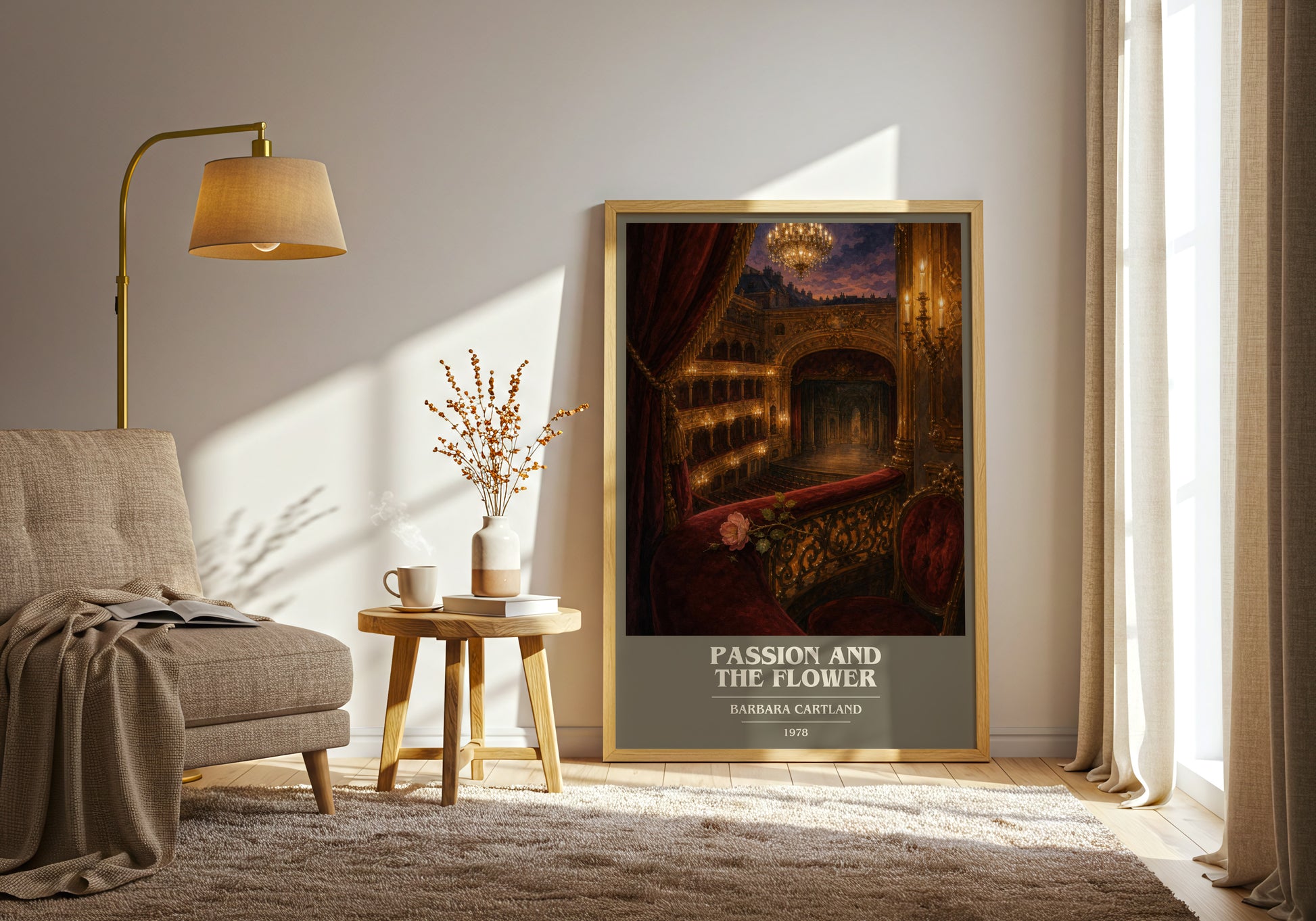 Passion And The Flower book cover print on bookshelf – Barbara Cartland fan gift