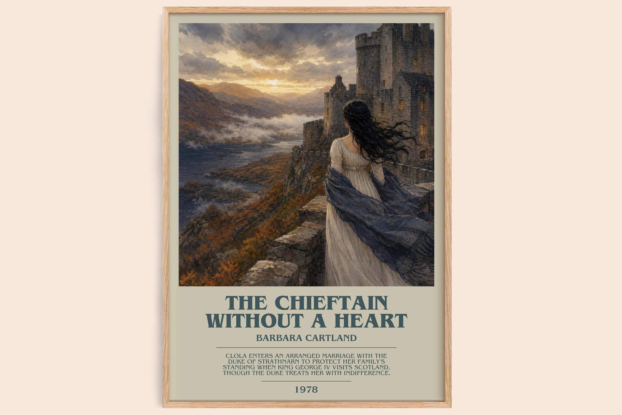 The Chieftain Without A Heart bookish book poster by Barbara Cartland – framed literary art print