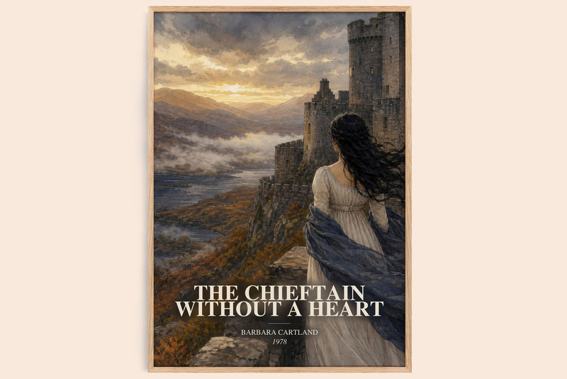 The Chieftain Without A Heart watercolour book poster by Barbara Cartland – framed literary art print
