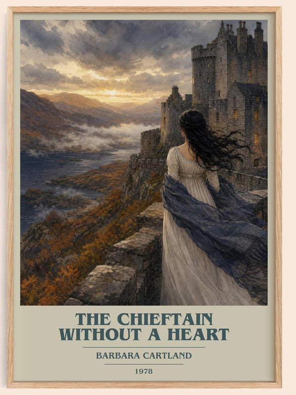 The Chieftain Without A Heart book cover book poster by Barbara Cartland – framed literary art print