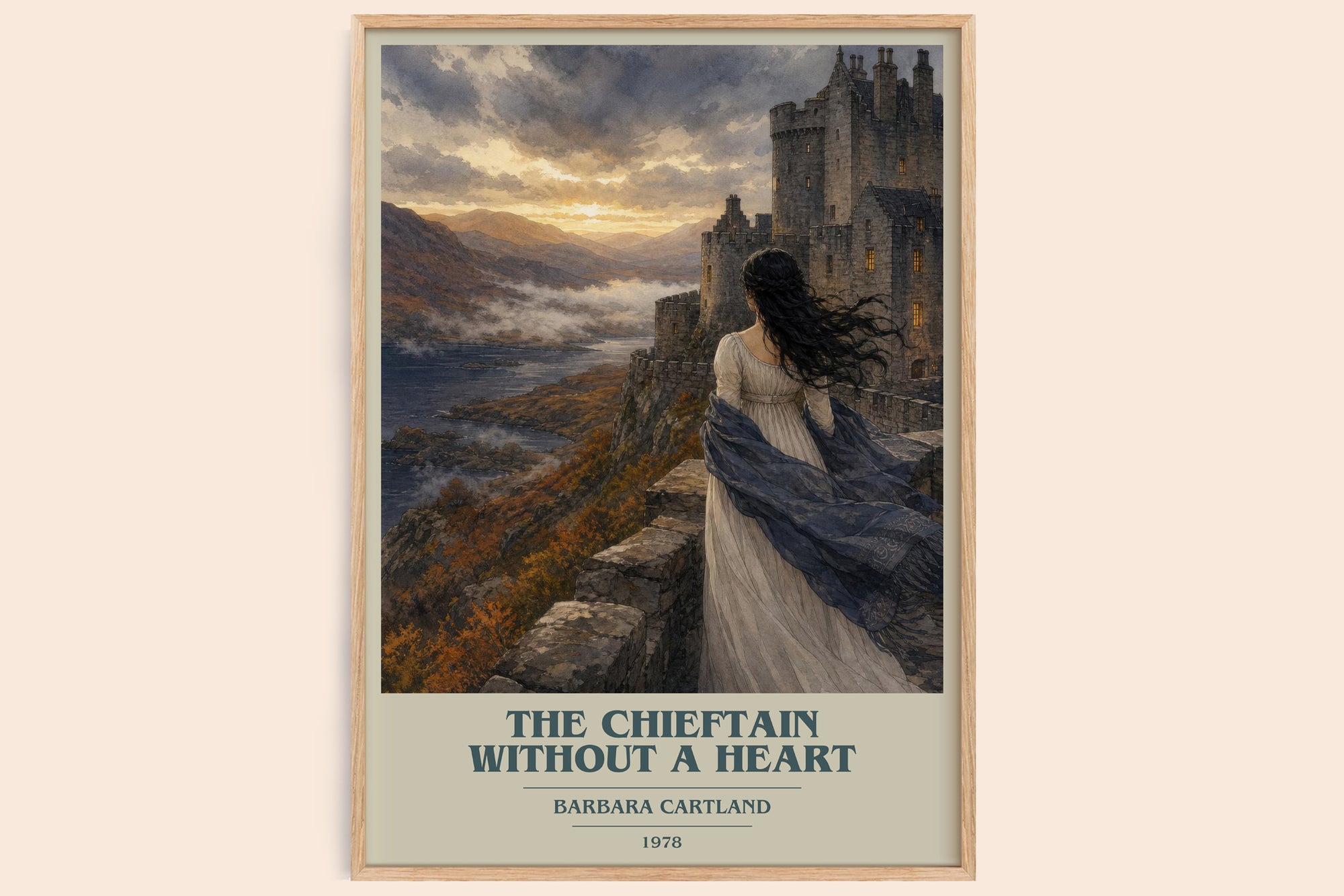 The Chieftain Without A Heart book cover book poster by Barbara Cartland – framed literary art print