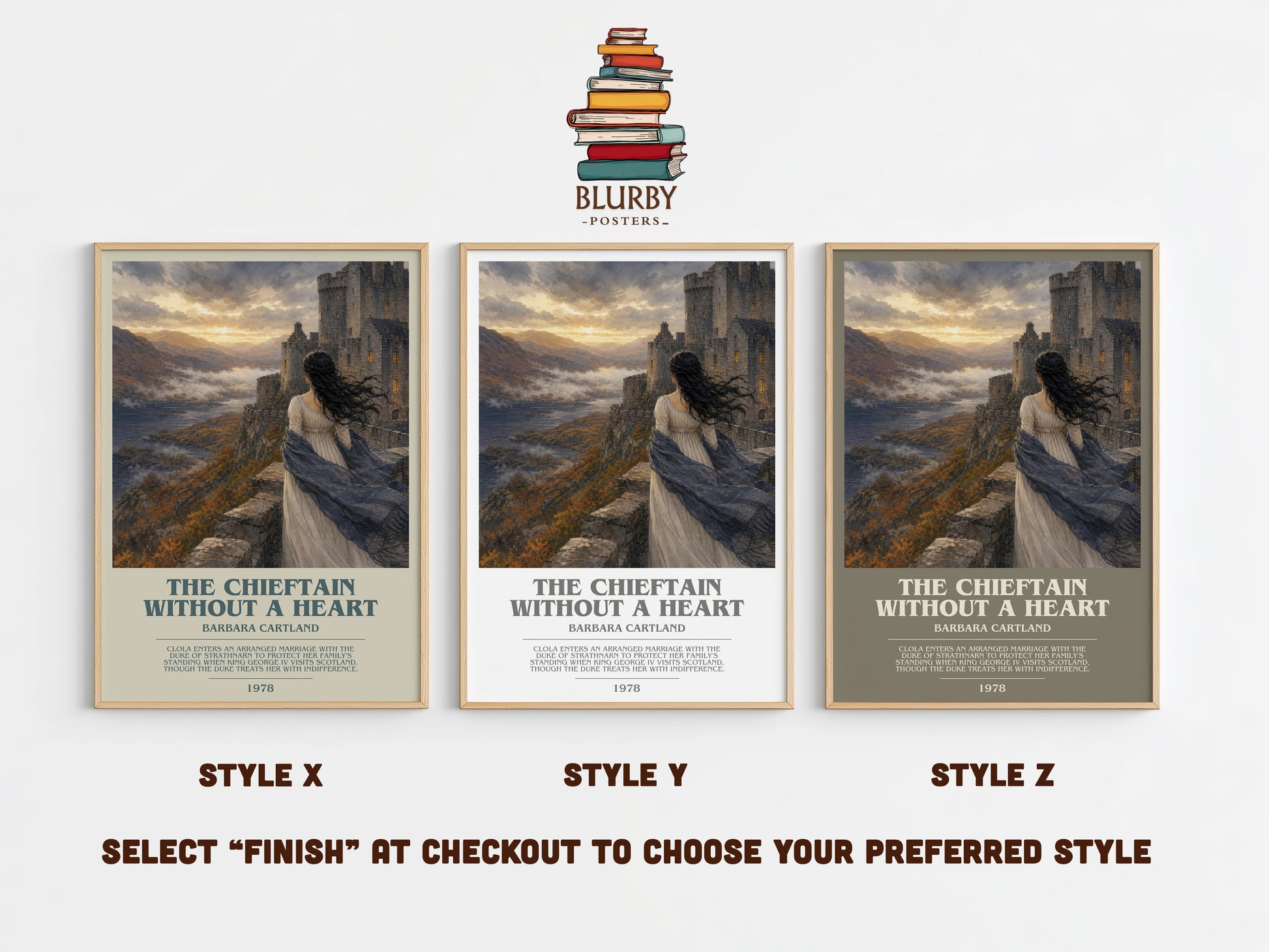 The Chieftain Without A Heart bookish print in frame leaning in hallway – romance wall art