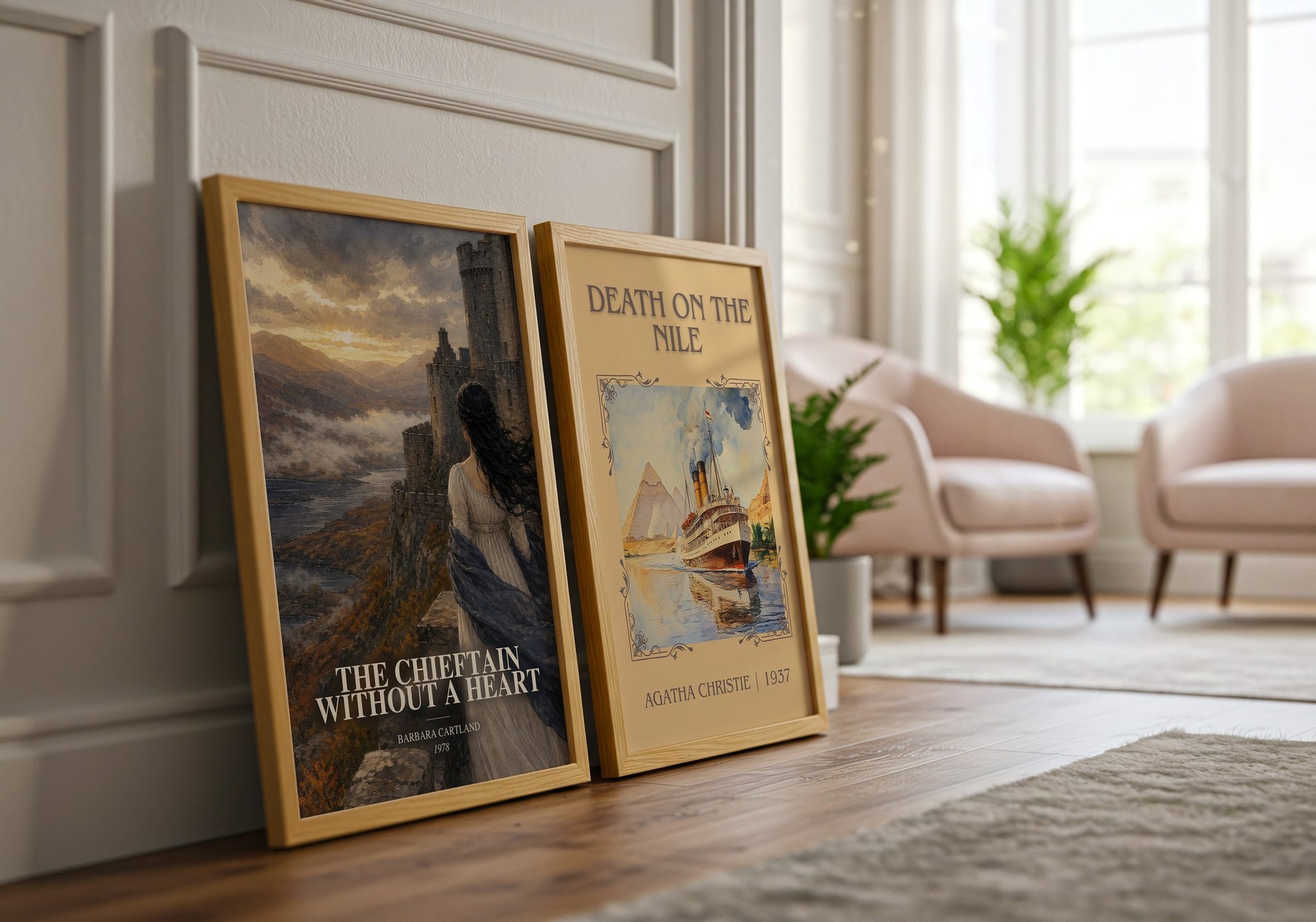 The Chieftain Without A Heart watercolour print framed by window – literary home decor