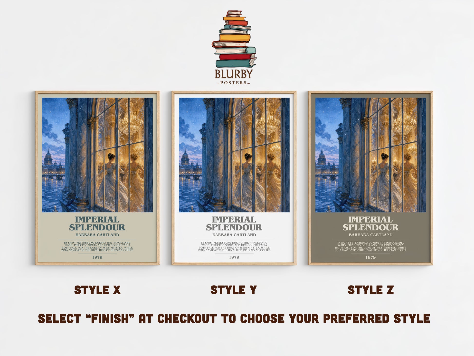 Imperial Splendour bookish print in frame leaning in hallway – romance wall art