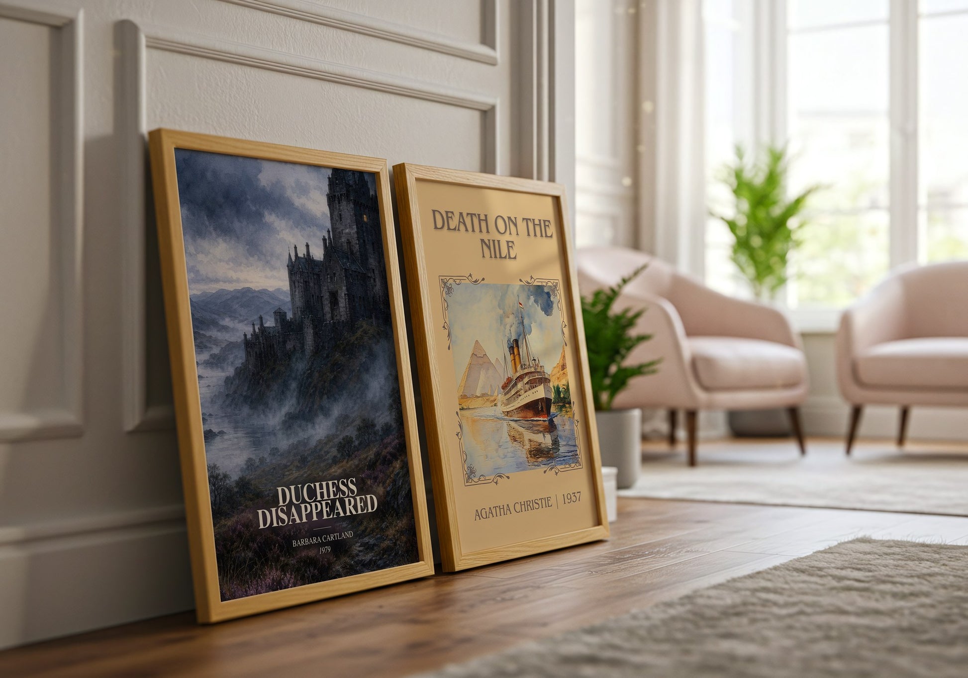 Duchess Disappeared watercolour print framed by window – literary home decor
